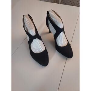 Life Stride Black Faux Silk 7.5 M 2" Heel Soft System Flex Giovanna Back Zip